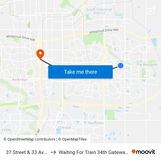 37 Street & 33 Avenue to Waiting For Train 34th Gateway Blvd. map