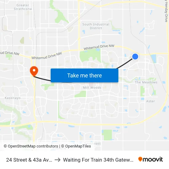 24 Street & 43a Avenue to Waiting For Train 34th Gateway Blvd. map