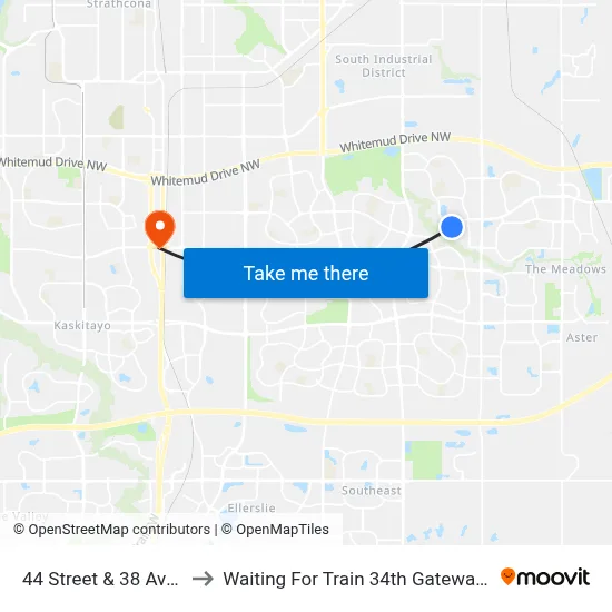 44 Street & 38 Avenue to Waiting For Train 34th Gateway Blvd. map