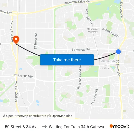 50 Street & 34 Avenue to Waiting For Train 34th Gateway Blvd. map