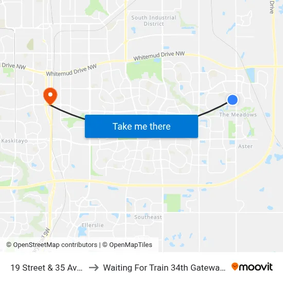 19 Street & 35 Avenue to Waiting For Train 34th Gateway Blvd. map