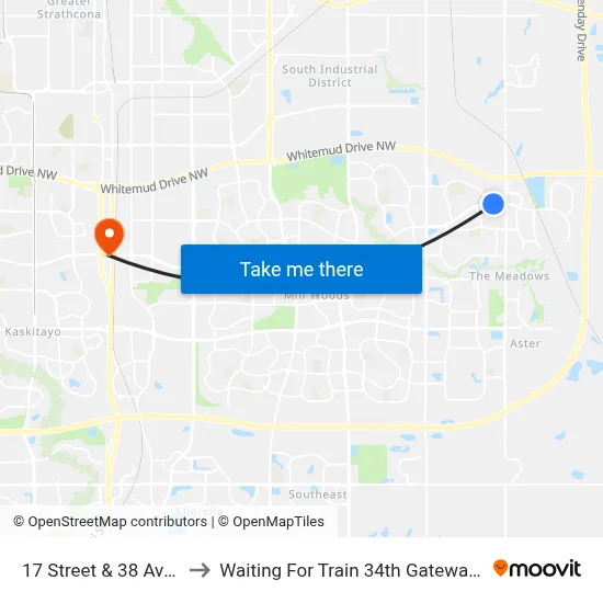 17 Street & 38 Avenue to Waiting For Train 34th Gateway Blvd. map