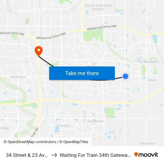 34 Street & 23 Avenue to Waiting For Train 34th Gateway Blvd. map