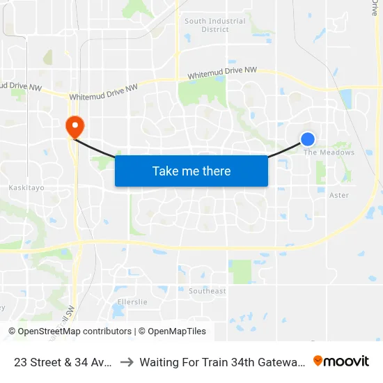 23 Street & 34 Avenue to Waiting For Train 34th Gateway Blvd. map