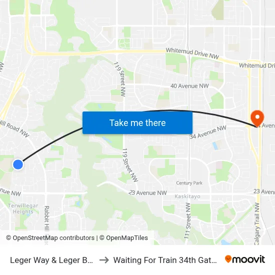 Leger Way & Leger Boulevard to Waiting For Train 34th Gateway Blvd. map