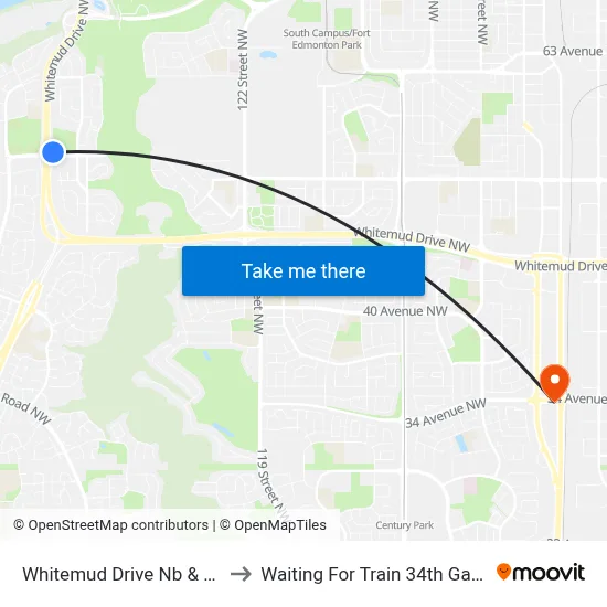 Whitemud Drive Nb & 53 Avenue to Waiting For Train 34th Gateway Blvd. map