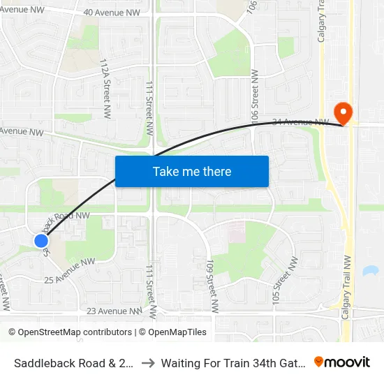 Saddleback Road & 27 Avenue to Waiting For Train 34th Gateway Blvd. map