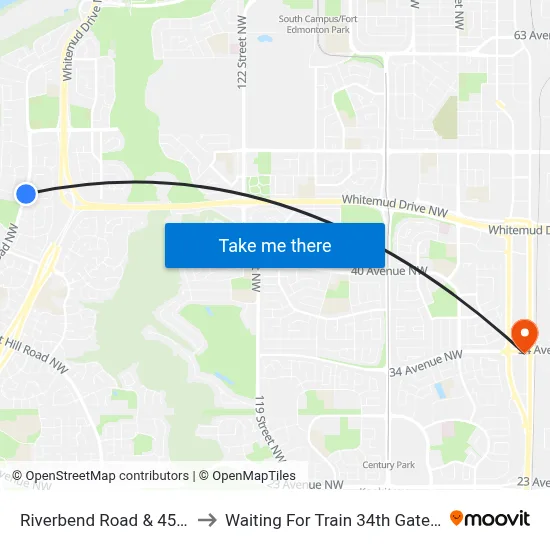Riverbend Road & 45 Avenue to Waiting For Train 34th Gateway Blvd. map