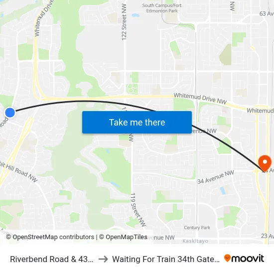 Riverbend Road & 43 Avenue to Waiting For Train 34th Gateway Blvd. map