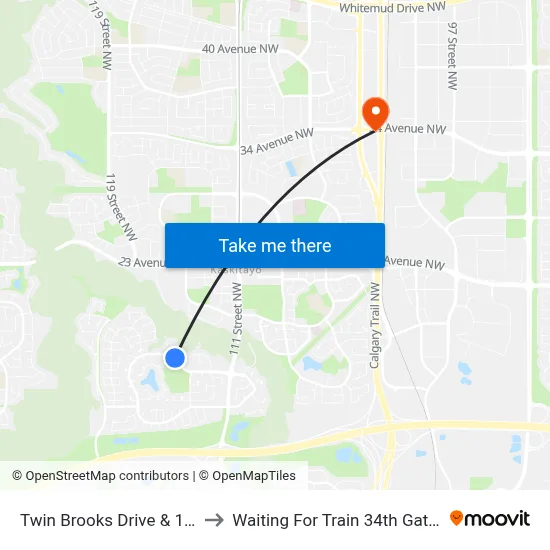 Twin Brooks Drive & 12 Avenue to Waiting For Train 34th Gateway Blvd. map