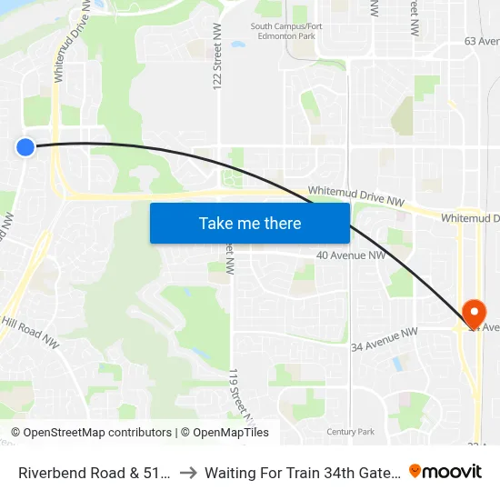 Riverbend Road & 51 Avenue to Waiting For Train 34th Gateway Blvd. map