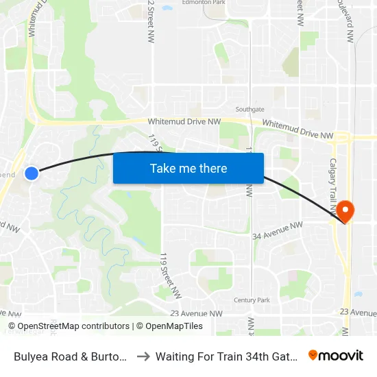 Bulyea Road & Burton Road S to Waiting For Train 34th Gateway Blvd. map