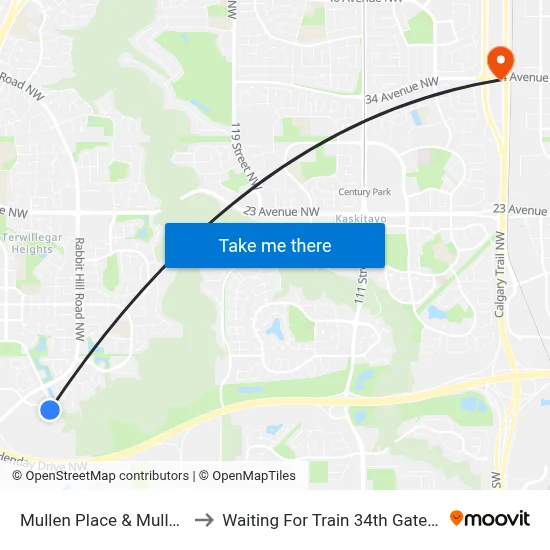 Mullen Place & Mullen Road to Waiting For Train 34th Gateway Blvd. map