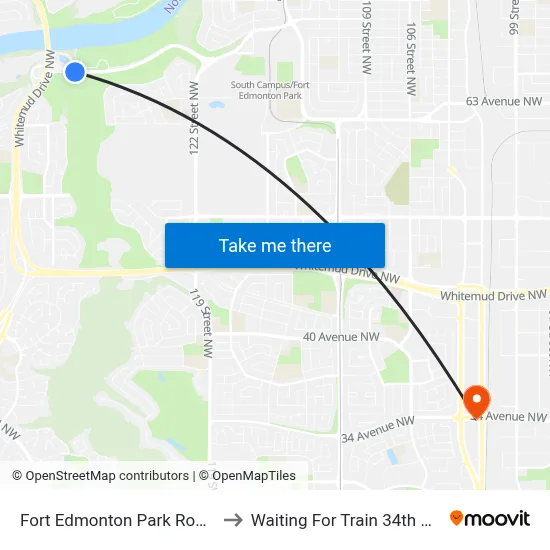 Fort Edmonton Park Road & Fox Drive to Waiting For Train 34th Gateway Blvd. map