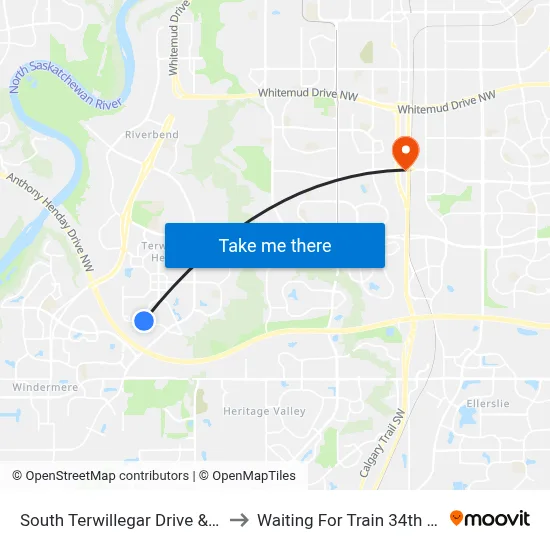 South Terwillegar Drive & Simpson Drive to Waiting For Train 34th Gateway Blvd. map