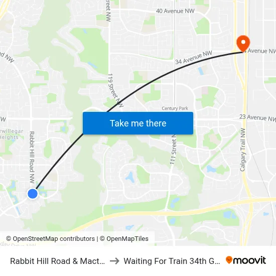 Rabbit Hill Road & Mactaggart Drive to Waiting For Train 34th Gateway Blvd. map