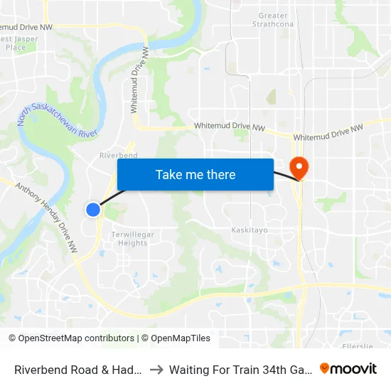 Riverbend Road & Haddow Close to Waiting For Train 34th Gateway Blvd. map