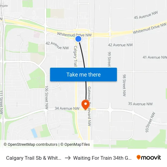 Calgary Trail Sb & Whitemud Drive to Waiting For Train 34th Gateway Blvd. map