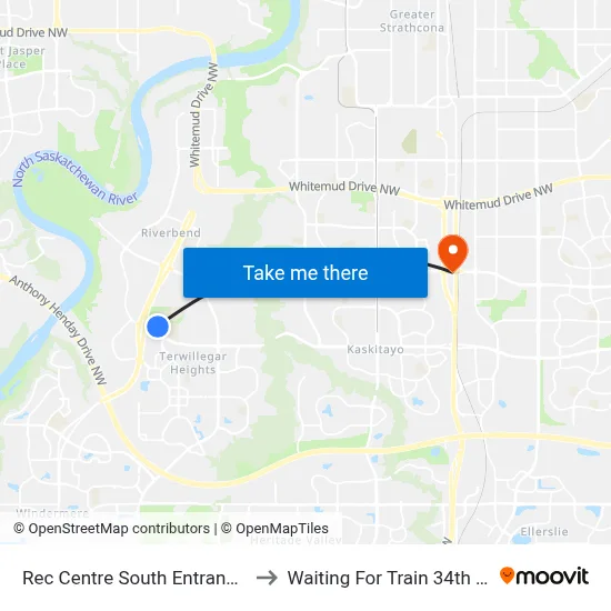 Rec Centre South Entrance & Leger Road to Waiting For Train 34th Gateway Blvd. map