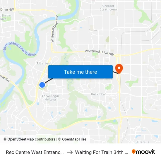 Rec Centre West Entrance & Leger Road to Waiting For Train 34th Gateway Blvd. map