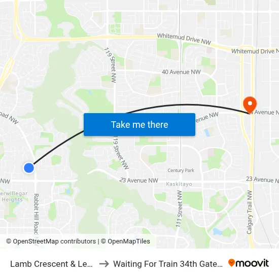 Lamb Crescent & Leger Way to Waiting For Train 34th Gateway Blvd. map