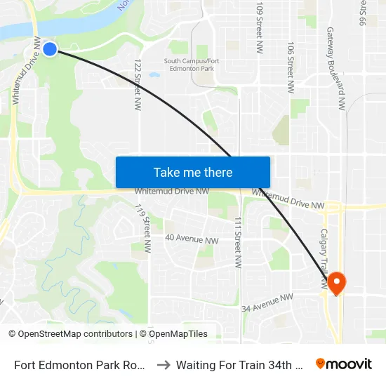 Fort Edmonton Park Road & Fox Drive to Waiting For Train 34th Gateway Blvd. map