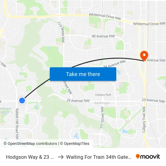 Hodgson Way & 23 Avenue to Waiting For Train 34th Gateway Blvd. map