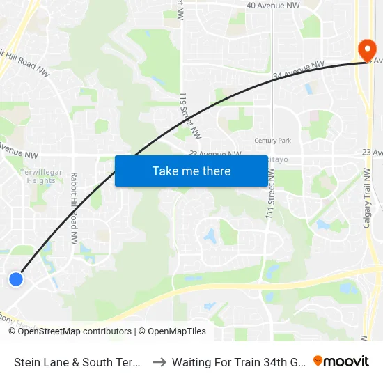 Stein Lane & South Terwillegar Drive to Waiting For Train 34th Gateway Blvd. map