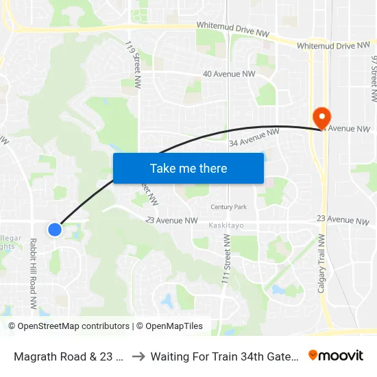 Magrath Road & 23 Avenue to Waiting For Train 34th Gateway Blvd. map