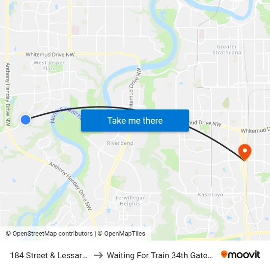 184 Street & Lessard Road to Waiting For Train 34th Gateway Blvd. map