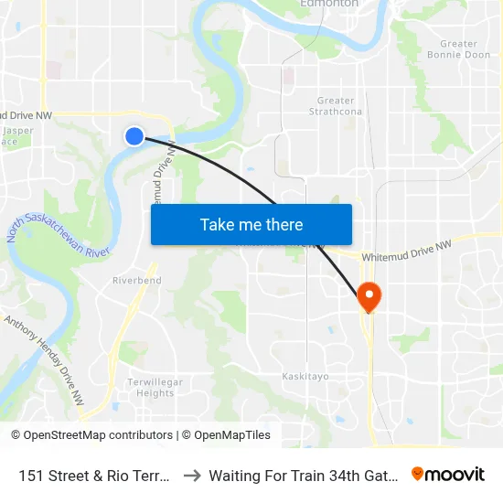 151 Street & Rio Terrace Drive to Waiting For Train 34th Gateway Blvd. map