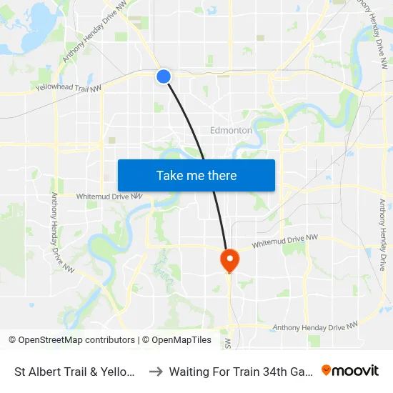 St Albert Trail & Yellowhead Trail to Waiting For Train 34th Gateway Blvd. map