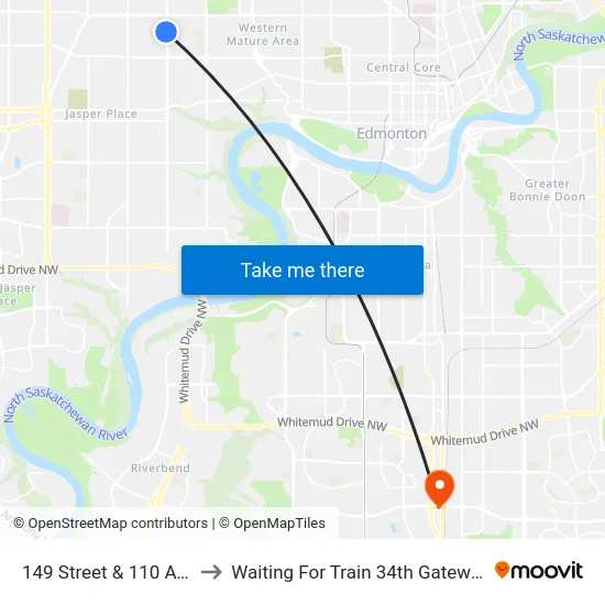 149 Street & 110 Avenue to Waiting For Train 34th Gateway Blvd. map