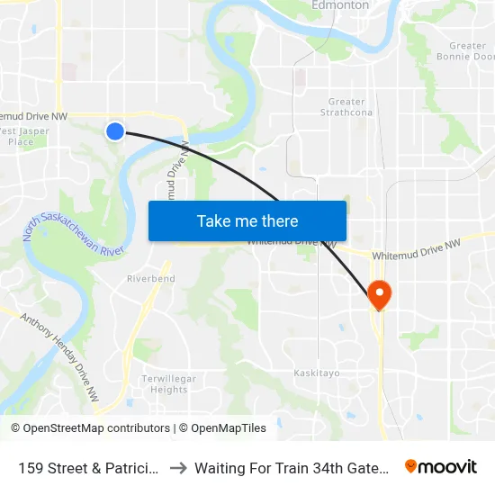 159 Street & Patricia Drive to Waiting For Train 34th Gateway Blvd. map