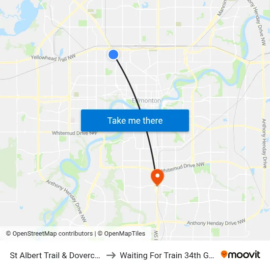 St Albert Trail & Dovercourt Avenue to Waiting For Train 34th Gateway Blvd. map