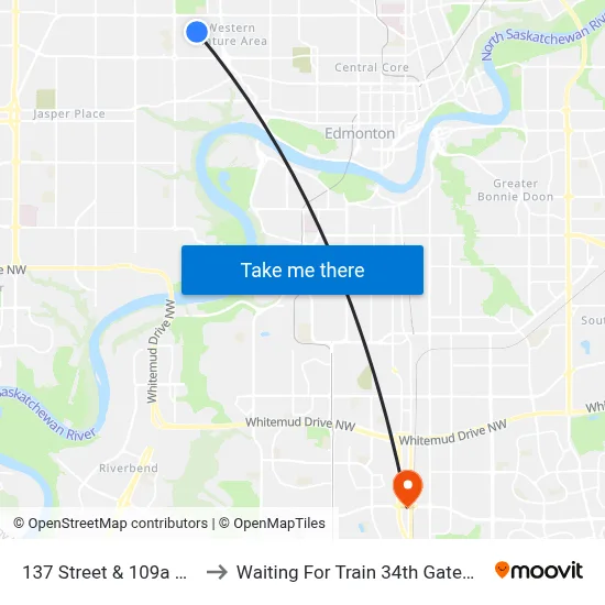 137 Street & 109a Avenue to Waiting For Train 34th Gateway Blvd. map