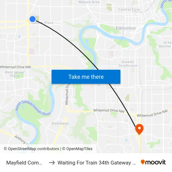 Mayfield Common to Waiting For Train 34th Gateway Blvd. map