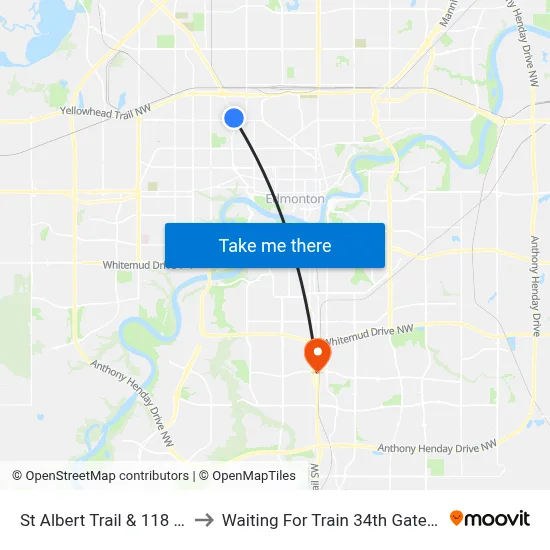 St Albert Trail & 118 Avenue to Waiting For Train 34th Gateway Blvd. map