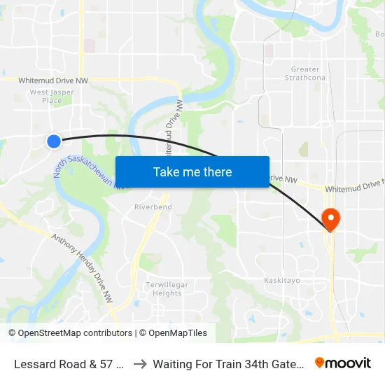 Lessard Road & 57 Avenue to Waiting For Train 34th Gateway Blvd. map