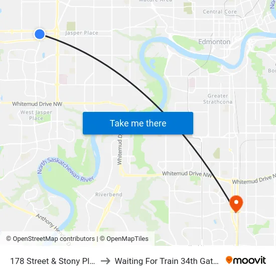 178 Street & Stony Plain Road to Waiting For Train 34th Gateway Blvd. map
