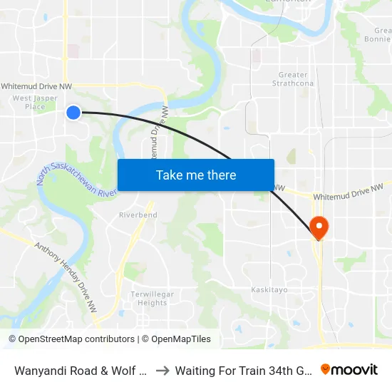 Wanyandi Road & Wolf Willow Road to Waiting For Train 34th Gateway Blvd. map