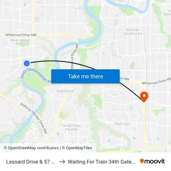 Lessard Drive & 57 Avenue to Waiting For Train 34th Gateway Blvd. map