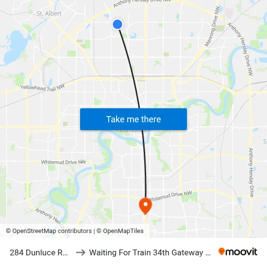 284 Dunluce Road to Waiting For Train 34th Gateway Blvd. map