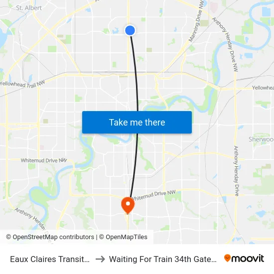 Eaux Claires Transit Centre to Waiting For Train 34th Gateway Blvd. map