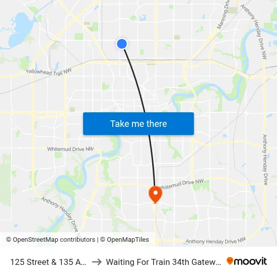 125 Street & 135 Avenue to Waiting For Train 34th Gateway Blvd. map