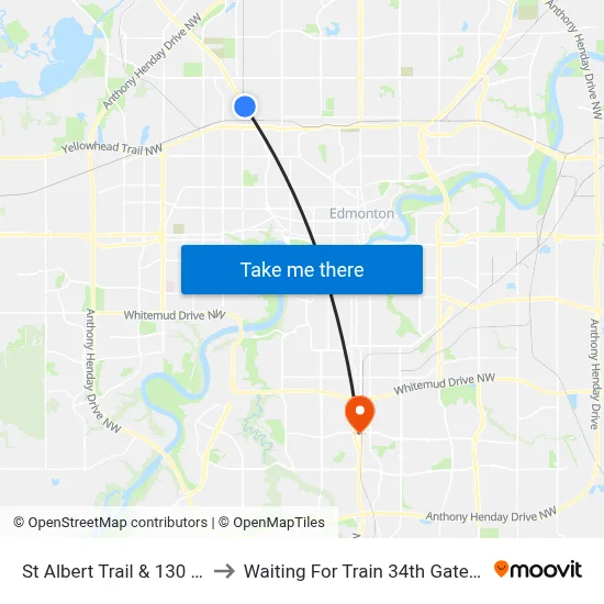 St Albert Trail & 130 Avenue to Waiting For Train 34th Gateway Blvd. map