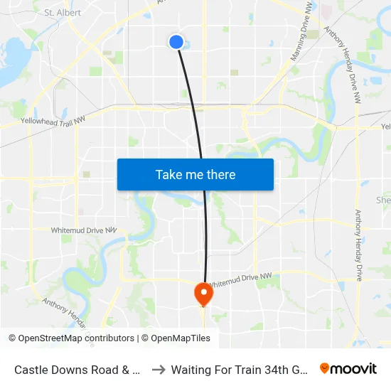 Castle Downs Road & 157 Avenue to Waiting For Train 34th Gateway Blvd. map