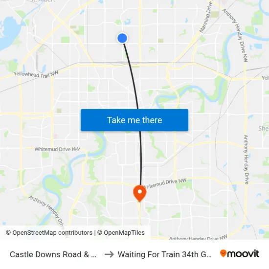 Castle Downs Road & 139 Avenue to Waiting For Train 34th Gateway Blvd. map