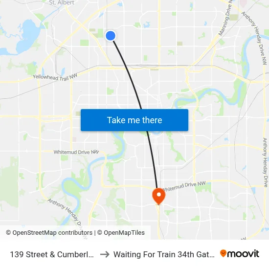 139 Street & Cumberland Road to Waiting For Train 34th Gateway Blvd. map