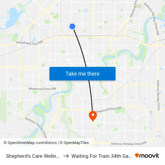Shepherd's Care Wellness Centre to Waiting For Train 34th Gateway Blvd. map